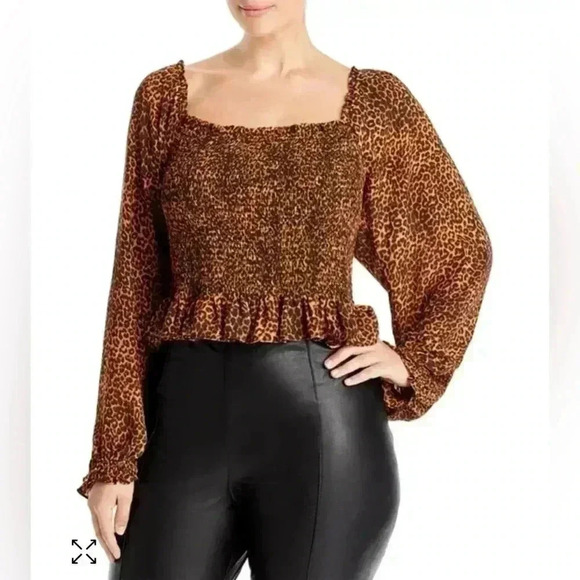 WAYF Jackie Animal Print Smocked Top - Size 3XL - NWT - Picture 1 of 9